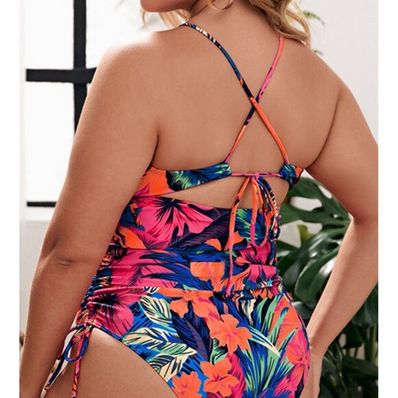 Women's Colorful Plus Size One-piece Printed Swimsuit - Picture 2 of 3